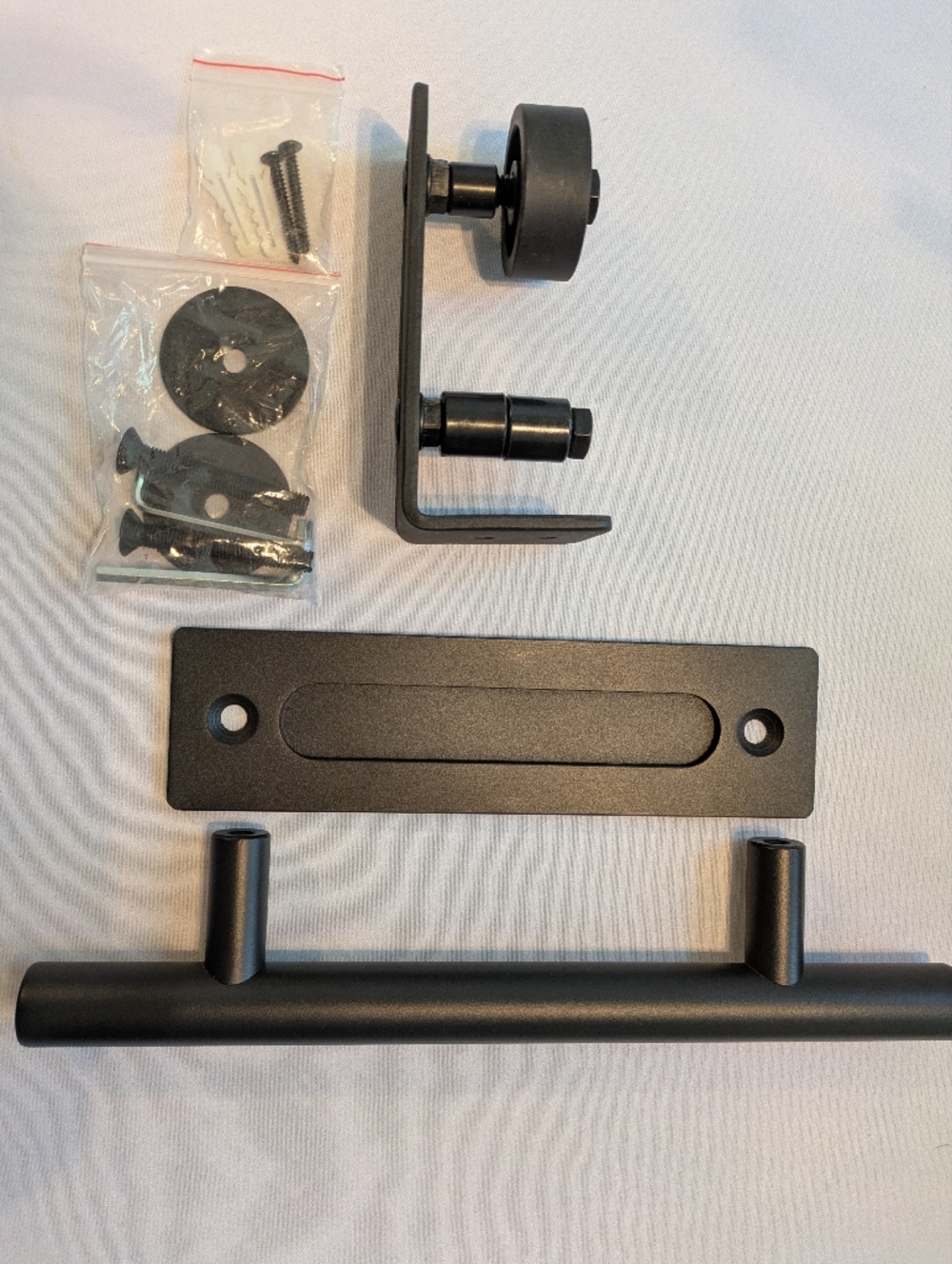 Matte Black Barn Door Hardware Kit - Handle and Guide. Carbon Steel. New.